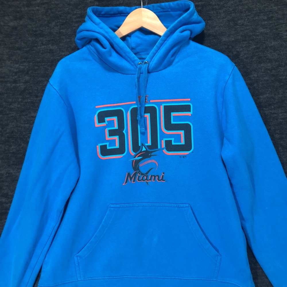 Miami Marlins Hoodie Pullover 305 Graphic Print Blue Fanatics Men's Size Large